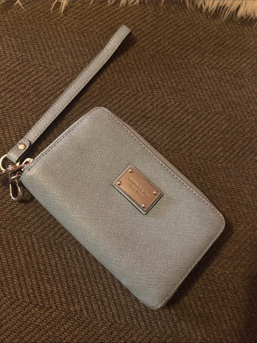 Michael kors Light Blue Zip Wristlet Wallet euc